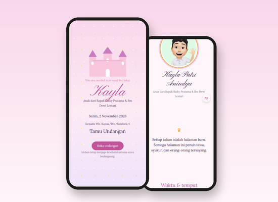 Tampilan tema Ultah Princess